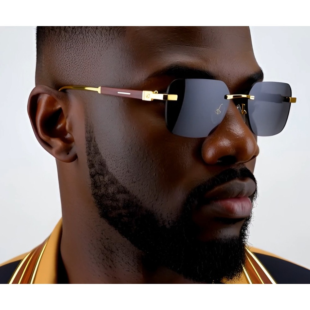 Sunglasses Gold Dark Black Lens Men's Fashion Eyewear Outdoor Festival Music New